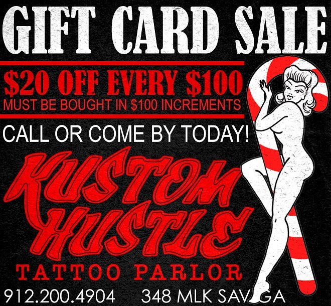 GIFT CARD SALE! Get $20 off every $100 gift card. $80 gets $100, $160 gets $200, $240 gets $300, $320 gets $400, $400 gets $500. The more you spend, the more you save! CALL OR STOP BY! Must be bought in $100 increments, expires 1 year from purchase date