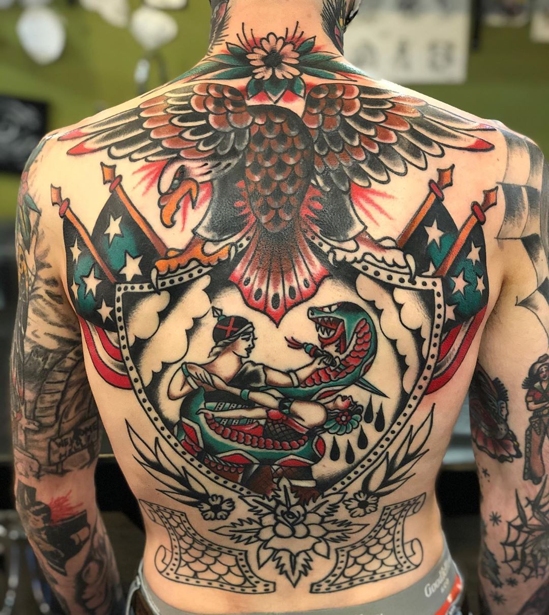 Almost there!! More progress on @alexthebarber86_ back, by @michael_ferrera ???